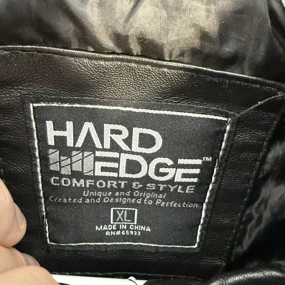 Hard Edge Jacket Adult XL Black Faux Leather Motorcycle Biker Hooded Moto Y2K - Picture 7 of 12